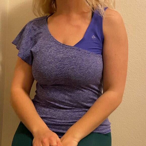 🍄 Adidas Purple One Shoulder Tank Workout Tee - Picture 3 of 10